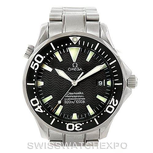 The image shows a front view of the Omega Seamaster 2254.50.00 Men
s Stainless Steel Black Dial 2254.50.00 Men
s Stainless Steel Black Dial watch, displaying the bezel, dial, hour markers, and hands in detail.