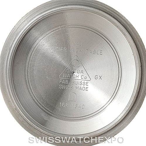 This image shows the interior case back of an Omega Seamaster 2254.50.00 Men
s Stainless Steel Black Dial 2254.50.00 Men
s Stainless Steel Black Dial watch, featuring the brand
s logo and product details.