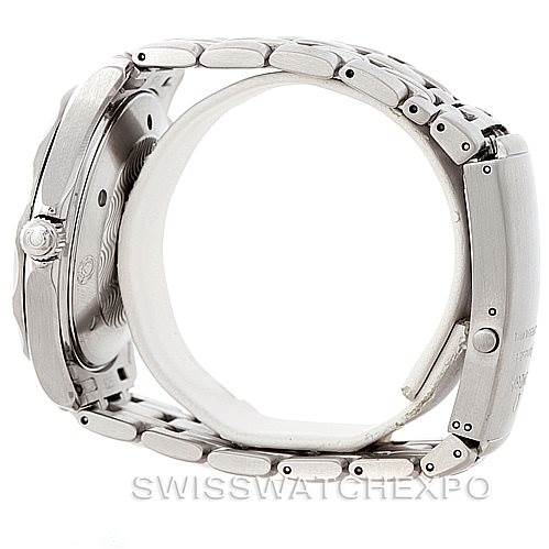 The image shows a side view of the Omega Seamaster 2531.80.00 Men
s Stainless Steel Blue Dial 2531.80.00 Men
s Stainless Steel Blue Dial watch, highlighting the metal bracelet and side profile of the case.