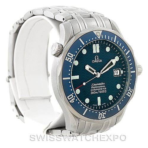 The Omega Seamaster 2531.80.00 Men
s Stainless Steel Blue Dial 2531.80.00 Men
s Stainless Steel Blue Dial watch is shown at a three-quarter angle showcasing the face, bezel, crown, and part of the bracelet.