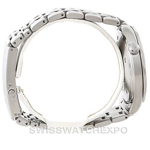 The image shows a side view of the Omega Seamaster 2541.80.00 Men
s Stainless Steel Blue Dial 2541.80.00 Men
s Stainless Steel Blue Dial watch, highlighting the crown, case, and bracelet.