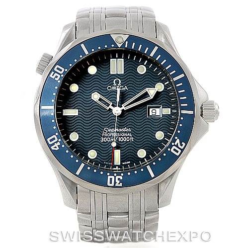 The image shows a front view of the Omega Seamaster 2541.80.00 Men
s Stainless Steel Blue Dial 2541.80.00 Men
s Stainless Steel Blue Dial watch, displaying its dial, bezel, hands, and bracelet.