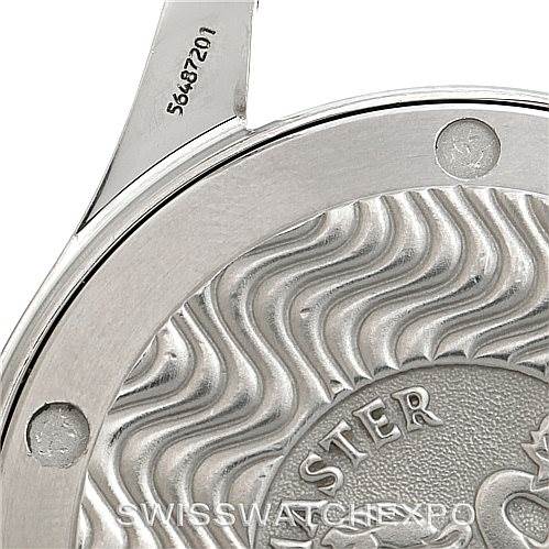 This image shows a close-up of the case back of an Omega Seamaster 2561.80.00 Men
s Stainless Steel Blue Dial 2561.80.00 Men
s Stainless Steel Blue Dial watch, highlighting the engraved details and serial number.