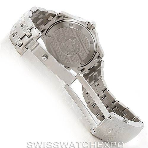 The image shows the back case, bracelet, and clasp of an Omega Seamaster 2551.80.00 Men
s Stainless Steel Blue Dial 2551.80.00 Men
s Stainless Steel Blue Dial watch at an angled view.