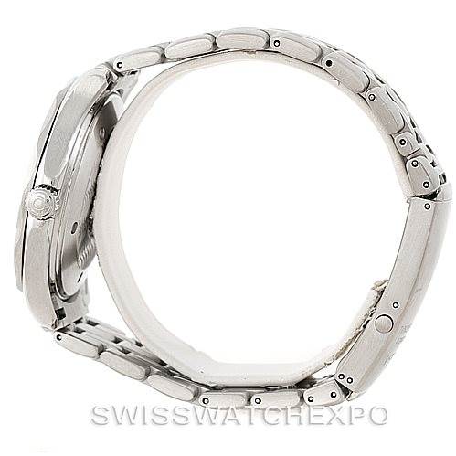 The image shows a side view of the Omega Seamaster 2531.80.00 Men
s Stainless Steel Blue Dial 2531.80.00 Men
s Stainless Steel Blue Dial watch highlighting its metal bracelet and case.