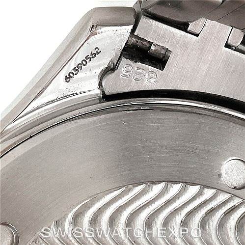 The image shows a close-up of the casing and part of the bracelet attachment of an Omega Seamaster 2531.80.00 Men
s Stainless Steel Blue Dial 2531.80.00 Men
s Stainless Steel Blue Dial watch.