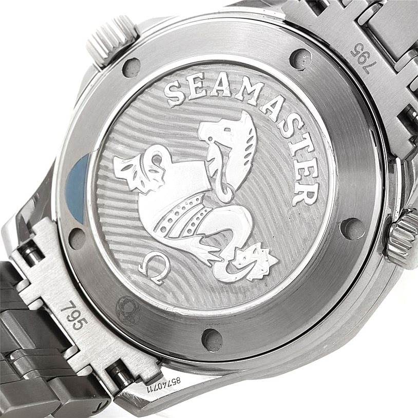 The image shows the back case of an Omega Seamaster 212.30.36.20.03.001 Men
s Stainless Steel Blue Dial 212.30.36.20.03.001 Men
s Stainless Steel Blue Dial watch, featuring the logo and branding.