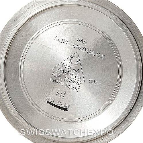 The image shows the interior case back of an Omega Seamaster 2254.50.00 Men
s Stainless Steel Black Dial 2254.50.00 Men
s Stainless Steel Black Dial watch, featuring model details and material information.