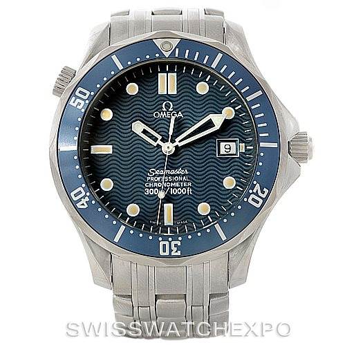 This image shows a front view of an Omega Seamaster 2531.80.00 Men
s Stainless Steel Blue Dial 2531.80.00 Men
s Stainless Steel Blue Dial watch displaying the dial, hands, date window, and bezel.