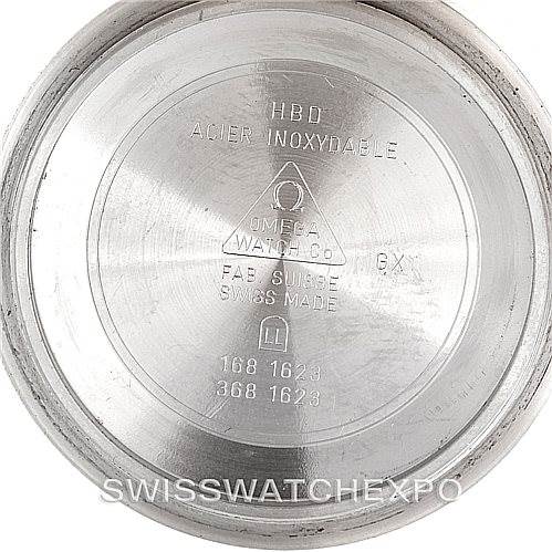 This image shows the inner case back of an Omega Seamaster 2531.80.00 Men
s Stainless Steel Blue Dial 2531.80.00 Men
s Stainless Steel Blue Dial watch, revealing model numbers and "Acier Inoxydable" indicating stainless steel.