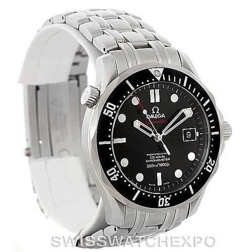 The image shows an angled view of the Omega Seamaster 212.30.41.20.01.002 Men
s Stainless Steel Black Dial 212.30.41.20.01.002 Men
s Stainless Steel Black Dial watch, displaying its face, bezel, and bracelet.