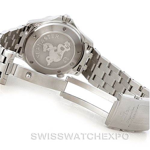 The image shows the back casing and partially open clasp of an Omega Seamaster 212.30.41.20.01.002 Men
s Stainless Steel Black Dial 212.30.41.20.01.002 Men
s Stainless Steel Black Dial watch.