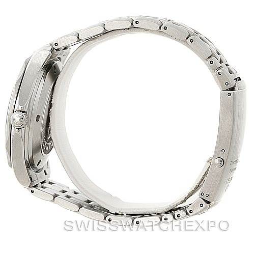 This image shows a side view of an Omega Seamaster 212.30.41.20.01.002 Men
s Stainless Steel Black Dial 212.30.41.20.01.002 Men
s Stainless Steel Black Dial watch, highlighting the case, crown, and metal bracelet.