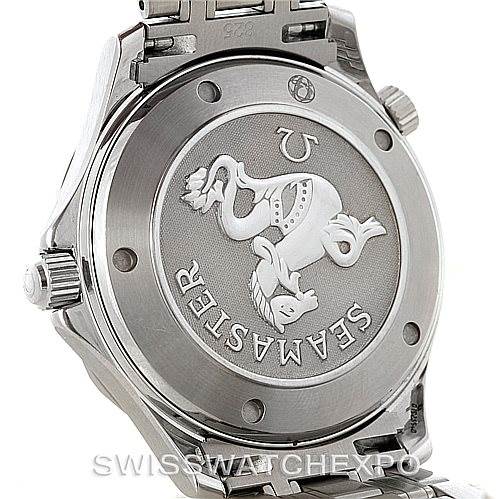 The image shows the case back of an Omega Seamaster 212.30.41.20.01.002 Men
s Stainless Steel Black Dial 212.30.41.20.01.002 Men
s Stainless Steel Black Dial model, highlighting its intricate engraving.