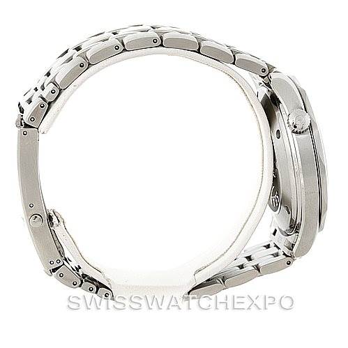 The image shows a side profile of the Omega Seamaster 212.30.41.20.01.002 Men
s Stainless Steel Black Dial 212.30.41.20.01.002 Men
s Stainless Steel Black Dial watch, highlighting its stainless steel bracelet and crown.