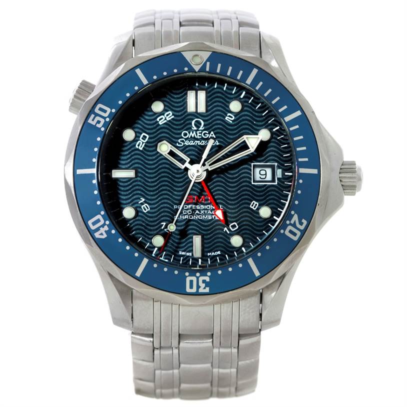 The image shows a front view of the Omega Seamaster 2535.80.00 Men's Stainless Steel Blue Dial 2535.80.00 Men's Stainless Steel Blue Dial watch, displaying the dial, bezel, and bracelet.