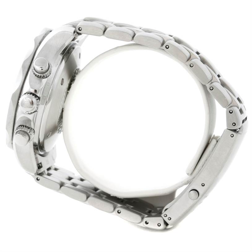 The image shows a side view of the Omega Seamaster 2599.80.00 Men
s Stainless Steel Blue Dial 2599.80.00 Men
s Stainless Steel Blue Dial watch, highlighting the stainless steel case, crown, pushers, and part of the bracelet.