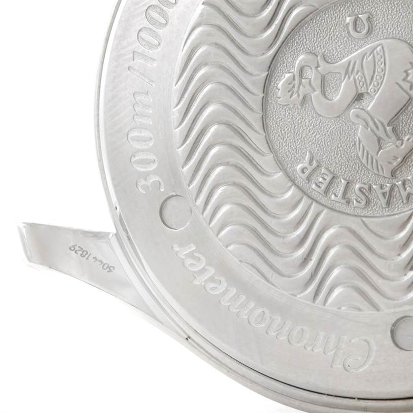 The image shows the case back of an Omega Seamaster 2533.50.00 Men
s Stainless Steel Black Dial 2533.50.00 Men
s Stainless Steel Black Dial watch, featuring the engraved logo and water resistance details.