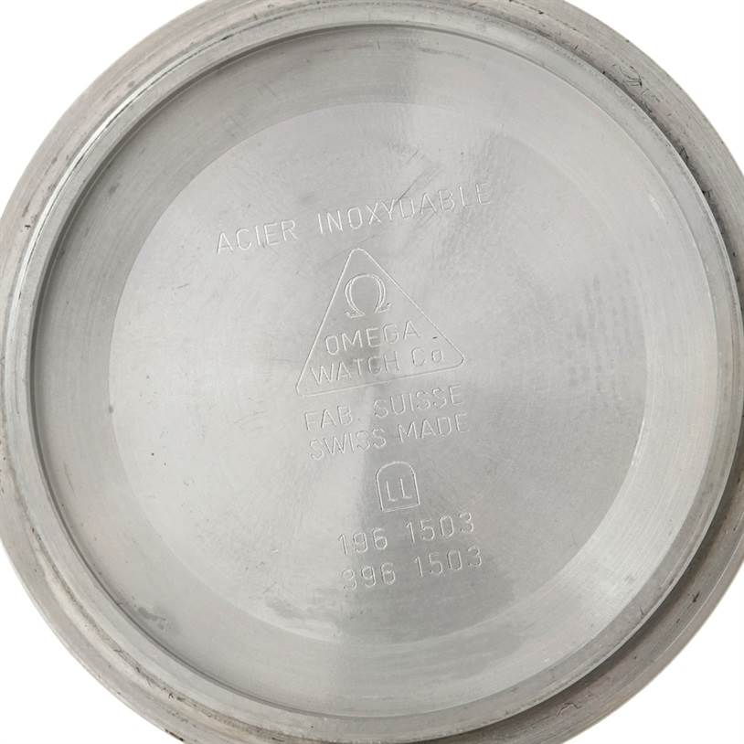 This image shows the inner case back of an Omega Seamaster 2342.80.00 Men
s Stainless Steel Blue Dial 2342.80.00 Men
s Stainless Steel Blue Dial model watch, viewed from a top-down angle.