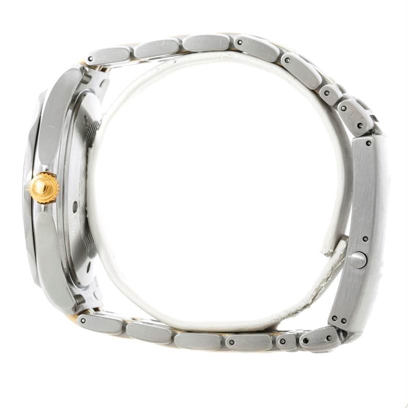 This image shows a side view of the Omega Seamaster 2342.80.00 Men
s Stainless Steel Blue Dial 2342.80.00 Men
s Stainless Steel Blue Dial watch, highlighting the case side, bracelet, and crown.