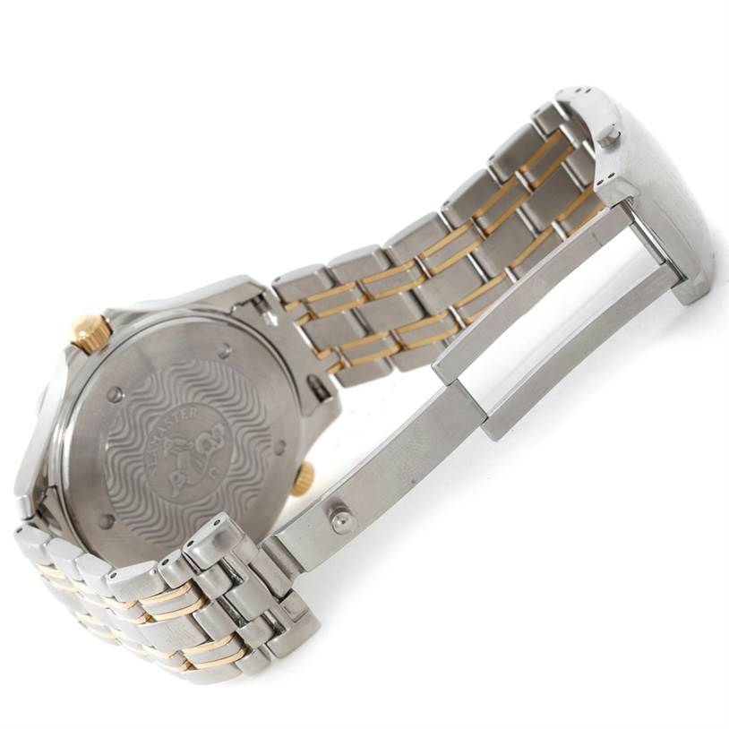 The image shows the back case and partially open clasp of an Omega Seamaster 2342.80.00 Men
s Stainless Steel Blue Dial 2342.80.00 Men
s Stainless Steel Blue Dial watch.