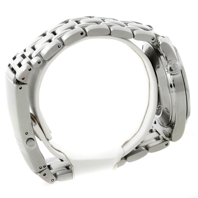 The image shows a side view of an Omega Seamaster 212.30.36.61.01.001 Men
s Stainless Steel Black Dial 212.30.36.61.01.001 Men
s Stainless Steel Black Dial watch, highlighting its metal band and case.