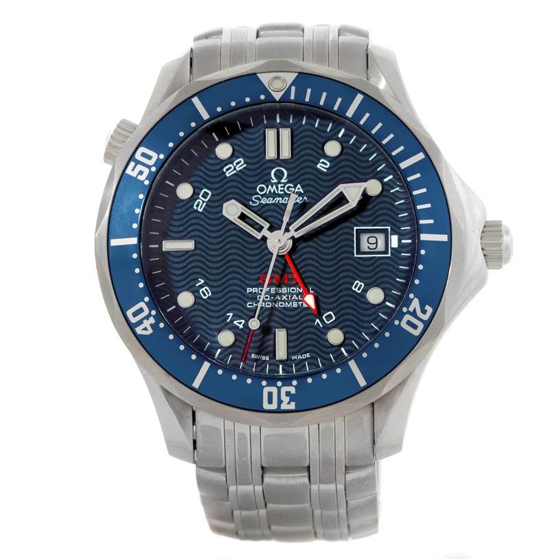 The image shows a front view of the Omega Seamaster 2535.80.00 Men
s Stainless Steel Blue Dial 2535.80.00 Men
s Stainless Steel Blue Dial watch, displaying its face, bezel, and metal bracelet.
