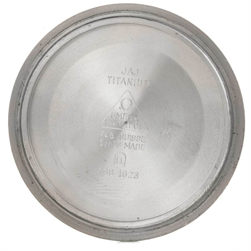 The image shows the inside of the case back of an Omega Seamaster 2231.80.00 Men
s Titanium Blue Dial 2231.80.00 Men
s Titanium Blue Dial watch, indicating it is made of titanium.