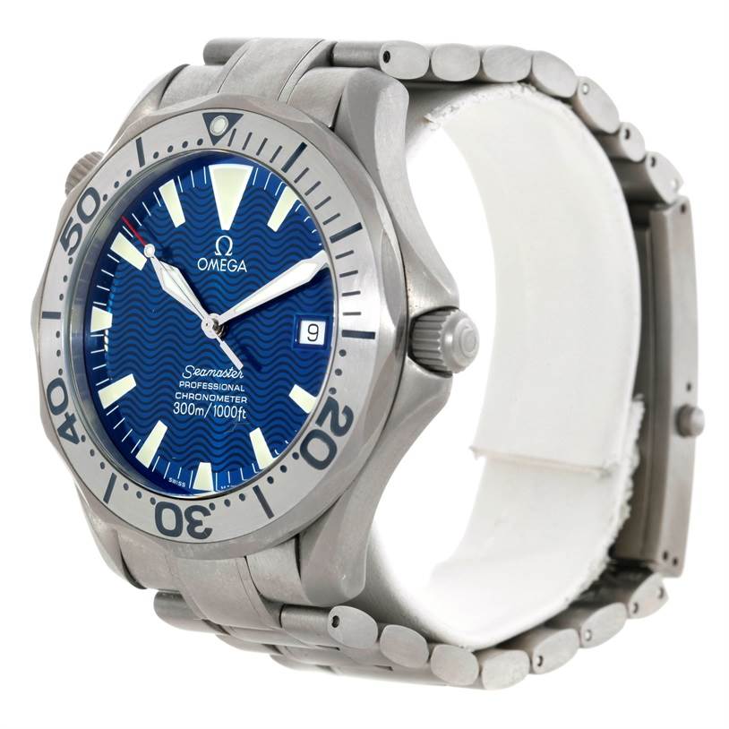 The image shows the Omega Seamaster 2231.80.00 Men
s Titanium Blue Dial 2231.80.00 Men
s Titanium Blue Dial watch at a slight angle, displaying the face, bezel, and part of the bracelet.