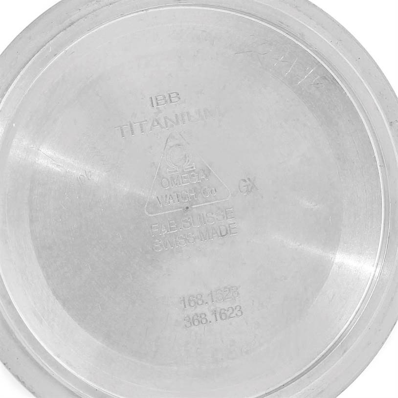 This is the inside view of the case back of an Omega Seamaster 2231.80.00 Men's Titanium Blue Dial 2231.80.00 Men's Titanium Blue Dial watch, showing model markings and material details.