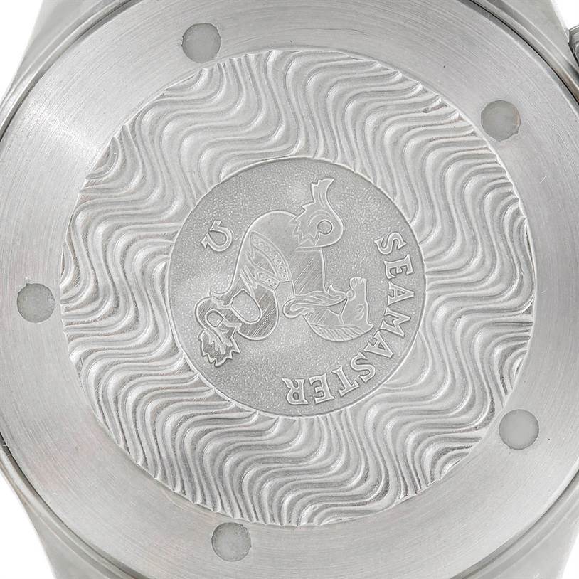 This is an image of the Omega Seamaster 2231.80.00 Men's Titanium Blue Dial 2231.80.00 Men's Titanium Blue Dial watch's case back, showcasing the engraved design and branding.
