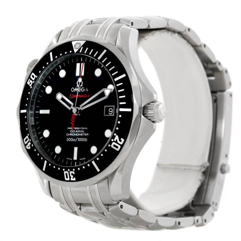 The Omega Seamaster 212.30.41.20.01.001 Men
s Stainless Steel Black Dial 212.30.41.20.01.001 Men
s Stainless Steel Black Dial watch is shown at a front angle, displaying its face, bezel, and part of the bracelet.