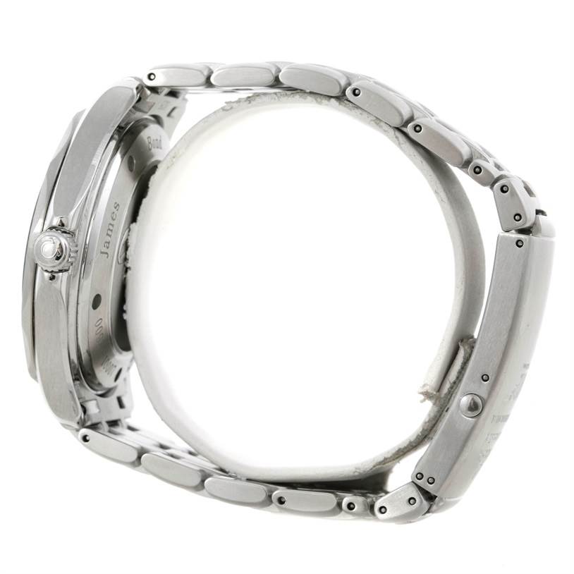 The image shows a side view of the Omega Seamaster 212.30.41.20.01.001 Men
s Stainless Steel Black Dial 212.30.41.20.01.001 Men
s Stainless Steel Black Dial watch, featuring its stainless steel bracelet and clasp.