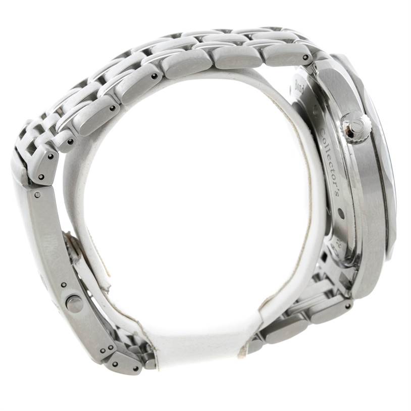 The image shows a side view of the Omega Seamaster 212.30.41.20.01.001 Men
s Stainless Steel Black Dial 212.30.41.20.01.001 Men
s Stainless Steel Black Dial watch, highlighting the bracelet, case, and crown.