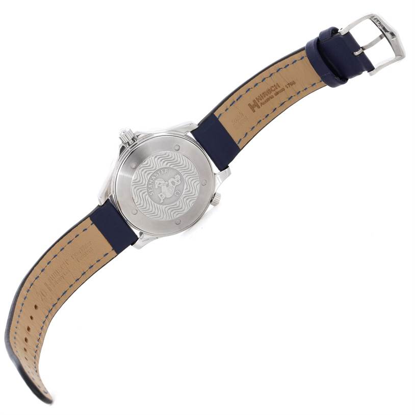 The image shows the back casing and strap of an Omega Seamaster 2255.80.00 Men's Stainless Steel Blue Dial 2255.80.00 Men's Stainless Steel Blue Dial watch.