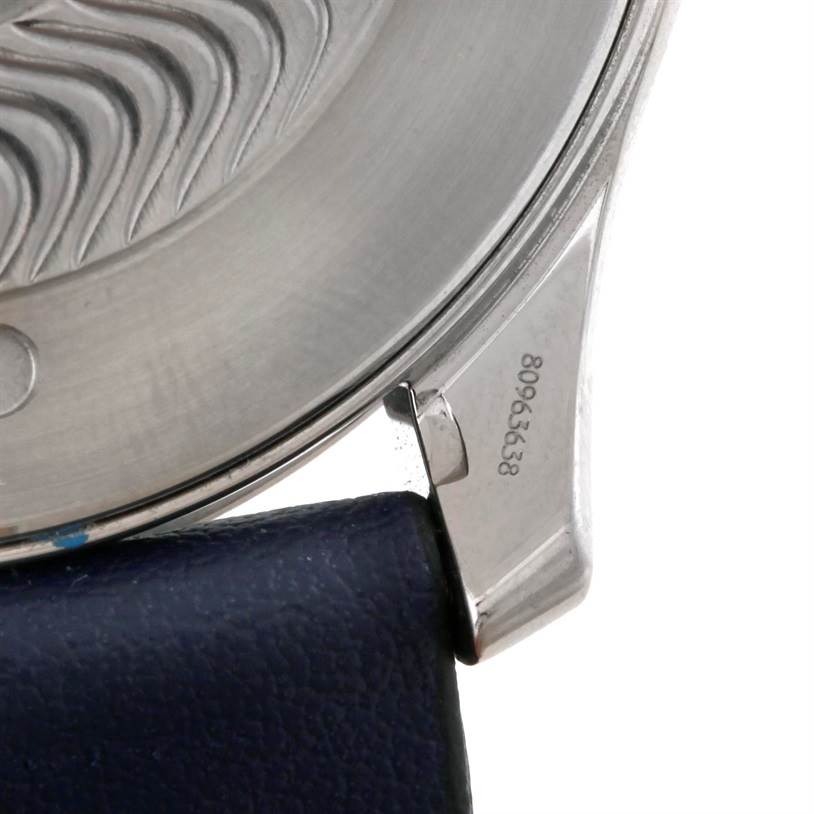 The image shows a close-up of the case back and strap lug of the Omega Seamaster 2255.80.00 Men's Stainless Steel Blue Dial 2255.80.00 Men's Stainless Steel Blue Dial watch.