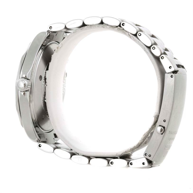 The image shows a side view of the Omega Seamaster 2264.50.00 Men's Stainless Steel Black Dial 2264.50.00 Men's Stainless Steel Black Dial watch, highlighting the bracelet's clasp, links, and part of the case with the crown.