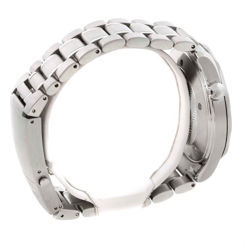 The image shows a side and partial back view of the Omega Seamaster 2264.50.00 Men's Stainless Steel Black Dial 2264.50.00 Men's Stainless Steel Black Dial watch, highlighting its metal bracelet and crown.