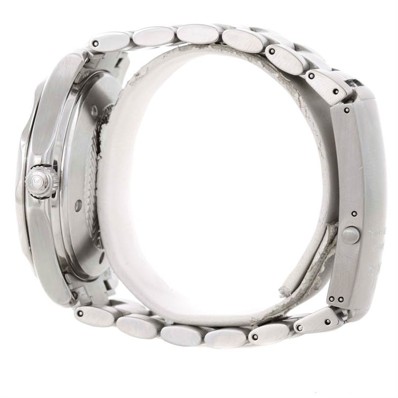 The image shows a side view of the Omega Seamaster 2534.50.00 Men
s Stainless Steel Black Dial 2534.50.00 Men
s Stainless Steel Black Dial watch, focusing on the stainless steel case and bracelet.