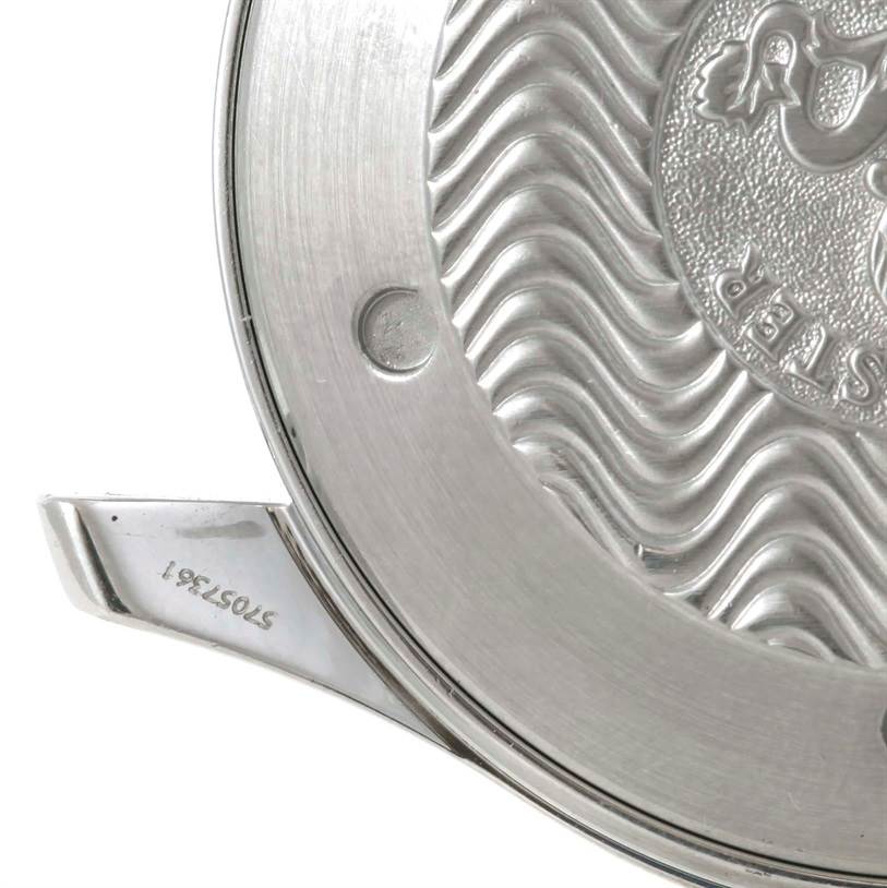 This image shows a close-up of the back case and lug of the Omega Seamaster 2264.50.00 Men
s Stainless Steel Black Dial 2264.50.00 Men
s Stainless Steel Black Dial watch, featuring its signature wavy pattern and serial number.