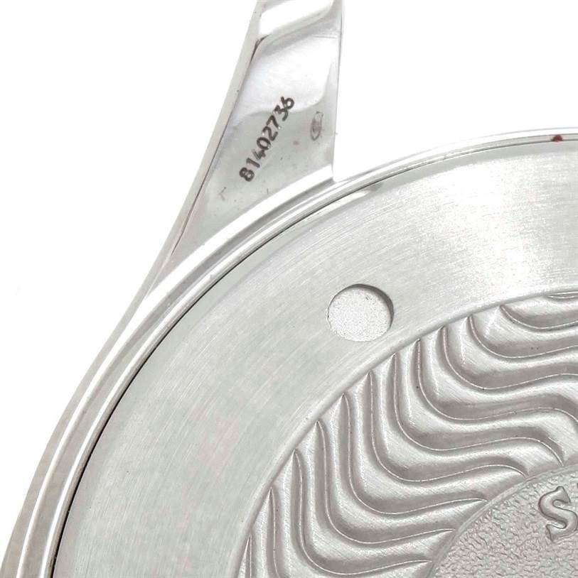 The image shows a close-up view of the back case and lug of an Omega Seamaster 2254.50.00 Men's Stainless Steel Black Dial 2254.50.00 Men's Stainless Steel Black Dial watch.