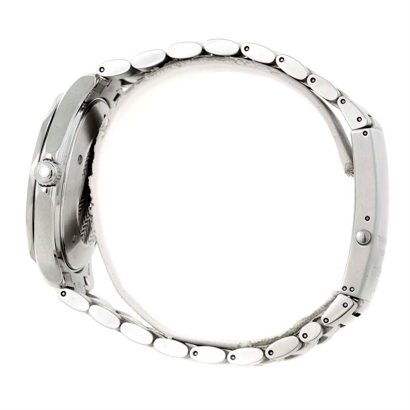 The image shows a side view of the Omega Seamaster 2254.50.00 Men's Stainless Steel Black Dial 2254.50.00 Men's Stainless Steel Black Dial watch, highlighting the case, crown, and metal bracelet.