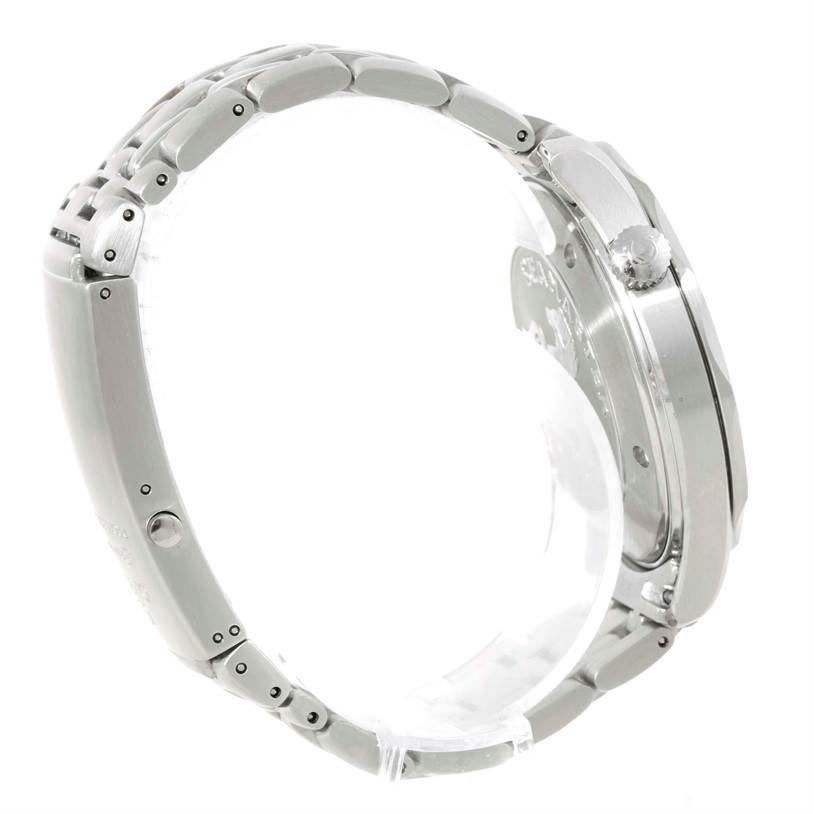 The image shows a side view of an Omega Seamaster 2221.80.00 Men
s Stainless Steel Blue Dial 2221.80.00 Men
s Stainless Steel Blue Dial watch, highlighting the bracelet and crown.