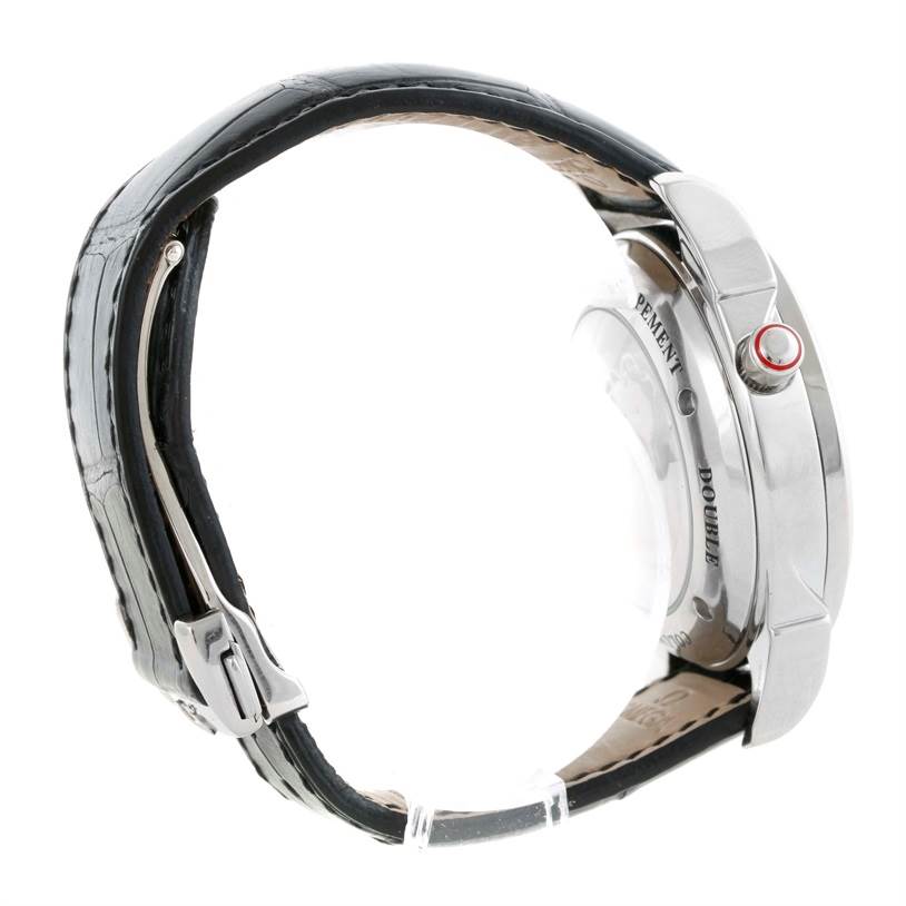 The image shows a side view of the Omega De Ville 4813.30.01 Men's Stainless Steel Black Dial 4813.30.01 Men's Stainless Steel Black Dial watch, featuring its strap, buckle, crown, and caseback.