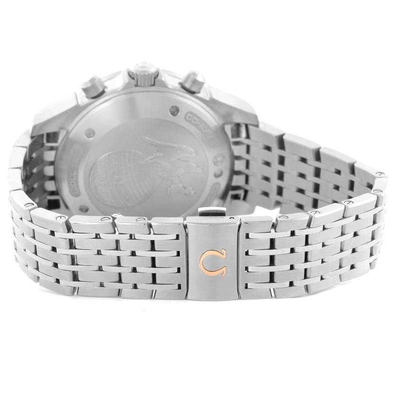 The image shows the back of the Omega De Ville 422.10.41.52.06.001 Men's Stainless Steel Grey Dial 422.10.41.52.06.001 Men's Stainless Steel Grey Dial watch, highlighting its stainless steel bracelet and clasp.