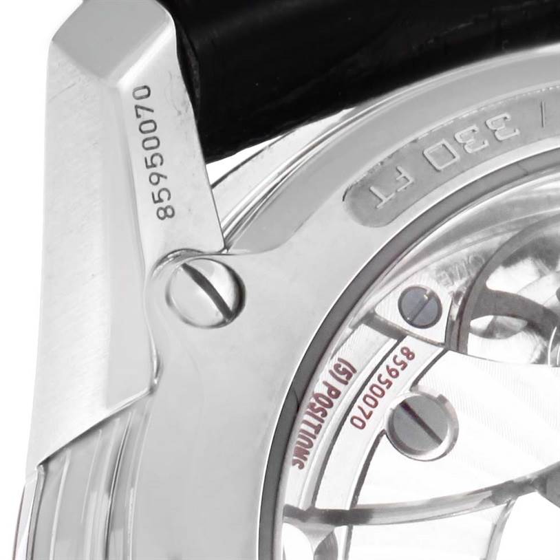 The image shows a close-up of the back of an Omega De Ville 431.33.41.21.03.001 Men's Stainless Steel Blue Dial 431.33.41.21.03.001 Men's Stainless Steel Blue Dial watch, highlighting part of the strap and case back.