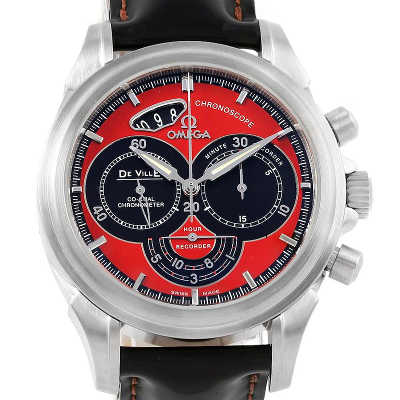 Omega DeVille Chronoscope Co-Axial Red Dial Mens Watch 4851.61.31 SwissWatchExpo