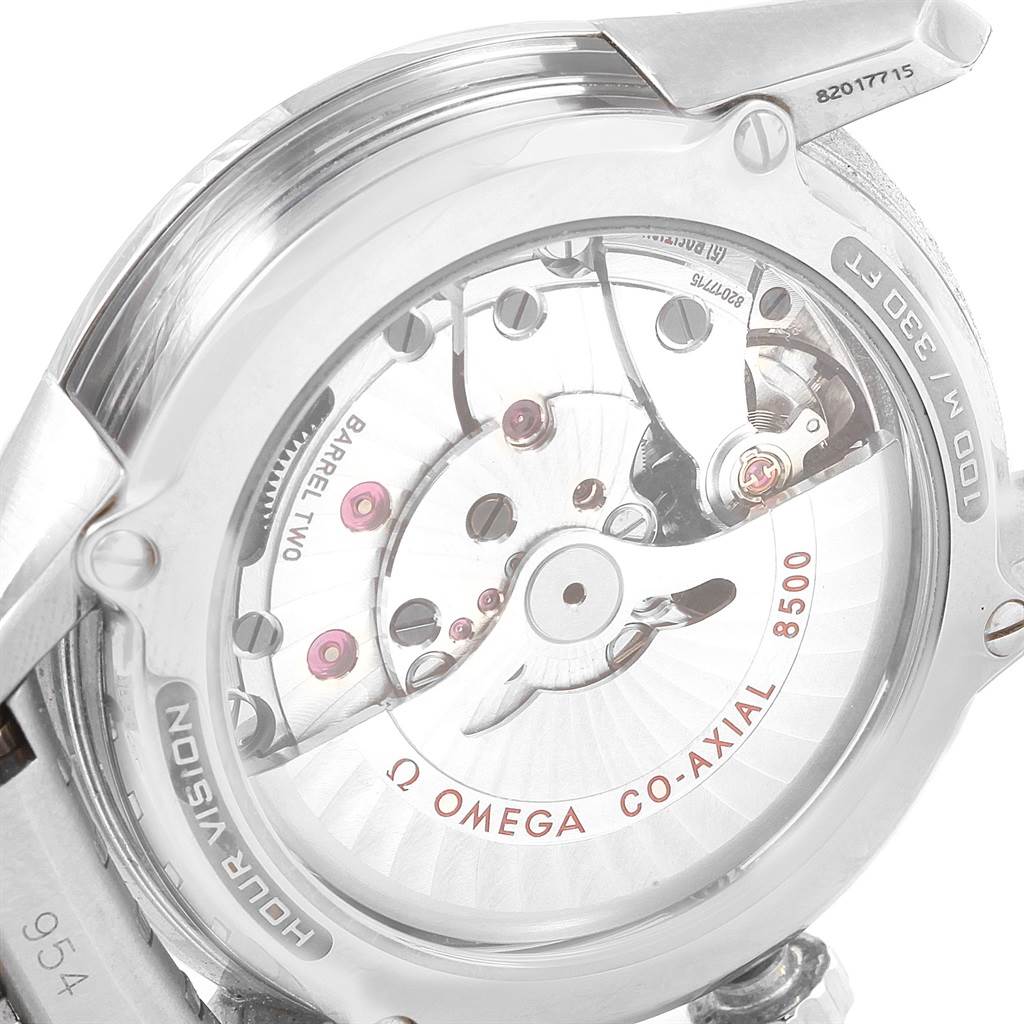 This image shows the case back of the Omega De Ville 431.30.41.21.01.001 Men
s Stainless Steel Black Dial 431.30.41.21.01.001 Men
s Stainless Steel Black Dial watch, revealing its Co-Axial 8500 movement.