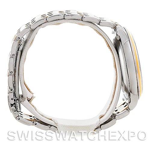 The image shows a side view of an Omega De Ville 4374.15.00 Men
s Steel and Gold (two tone) Champagne Dial 4374.15.00 Men
s Steel and Gold (two tone) Champagne Dial watch, highlighting the bracelet, case, and sides of the watch.