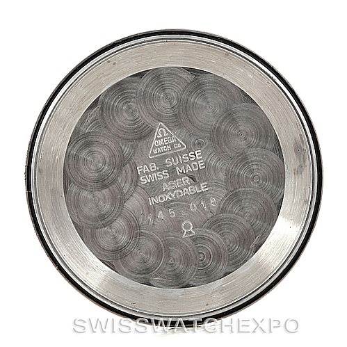 This image shows the inside case back of an Omega De Ville Men's Stainless Steel Silver Dial Men's Stainless Steel Silver Dial watch, displaying model information and brand engraving.